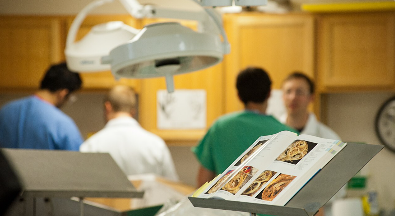 Medical students in an anatomy lab